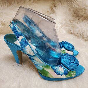 Rampage Primrose Blue Flower Print Heels SZ 8M